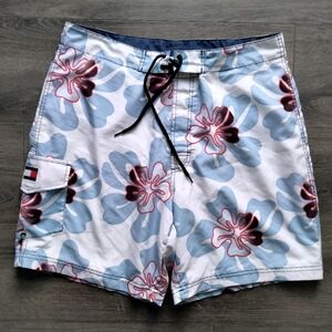 Tommy Hilfiger Mens Swim Trunks Large Multicolor Floral Hawaiian Mesh Lined 2005